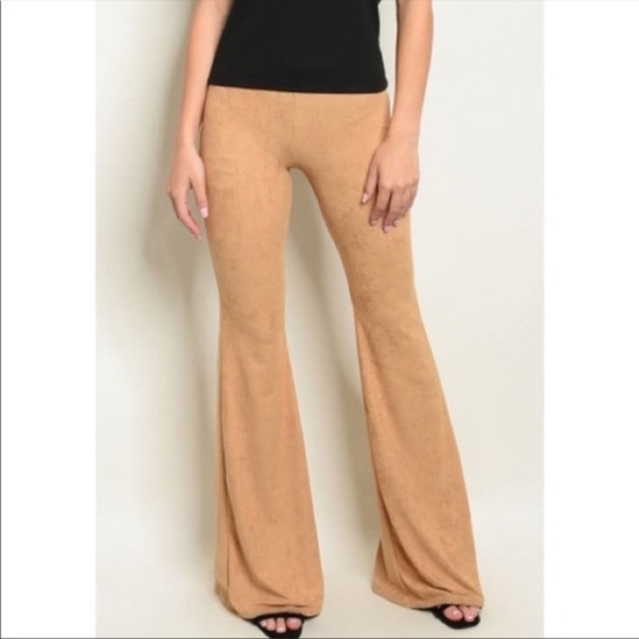Faux Suede Boho Flared Pants in Taupe - Picture 2 of 3